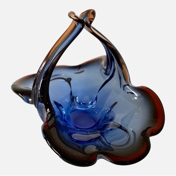Royal Gallery Art Glass Basket Blue And Mulberry Purple Czech Republic Poland - Picture 11 of 15